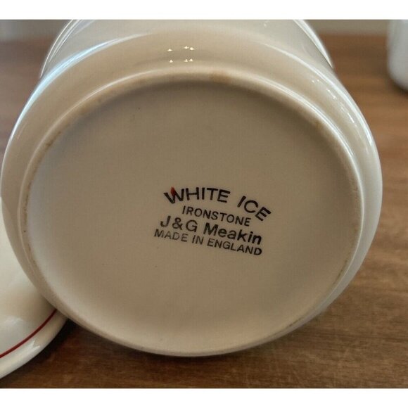 J & G Meakin England White Ice Ironstone Red Band Creamer & Sugar Bowl Set - Picture 4 of 4